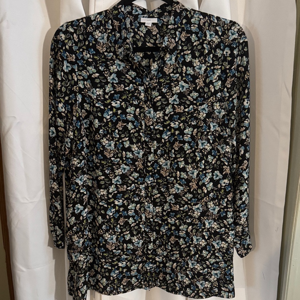 J.Jill Button-Up Tunic Shirt Layered Floral Collared Long Sleeve size XL